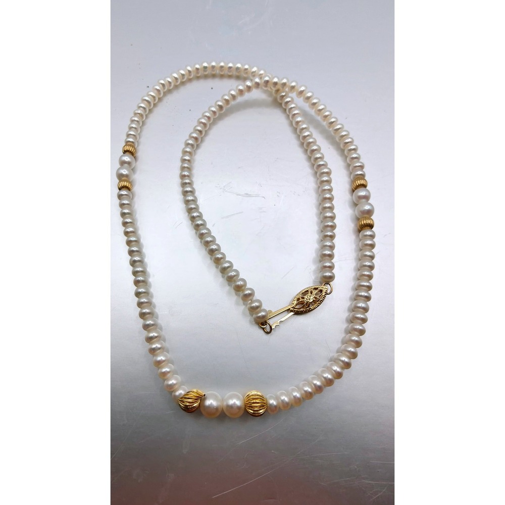 Vintage 14k Yellow Gold Real Pearl Necklace Cultured Strand 16 Inch Clasp